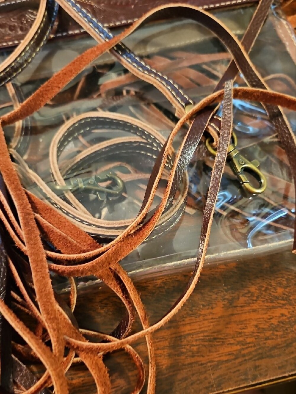 Myra Bag Clear Crossbody with Brown Leather Trim and Fringe Accents - Picture 4 of 4